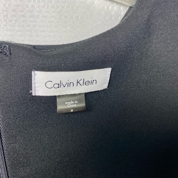 Calvin Klein Faux Leather Sleeveless Stripe Dress.  Vegan Size 8 Knee Length. - Picture 8 of 9